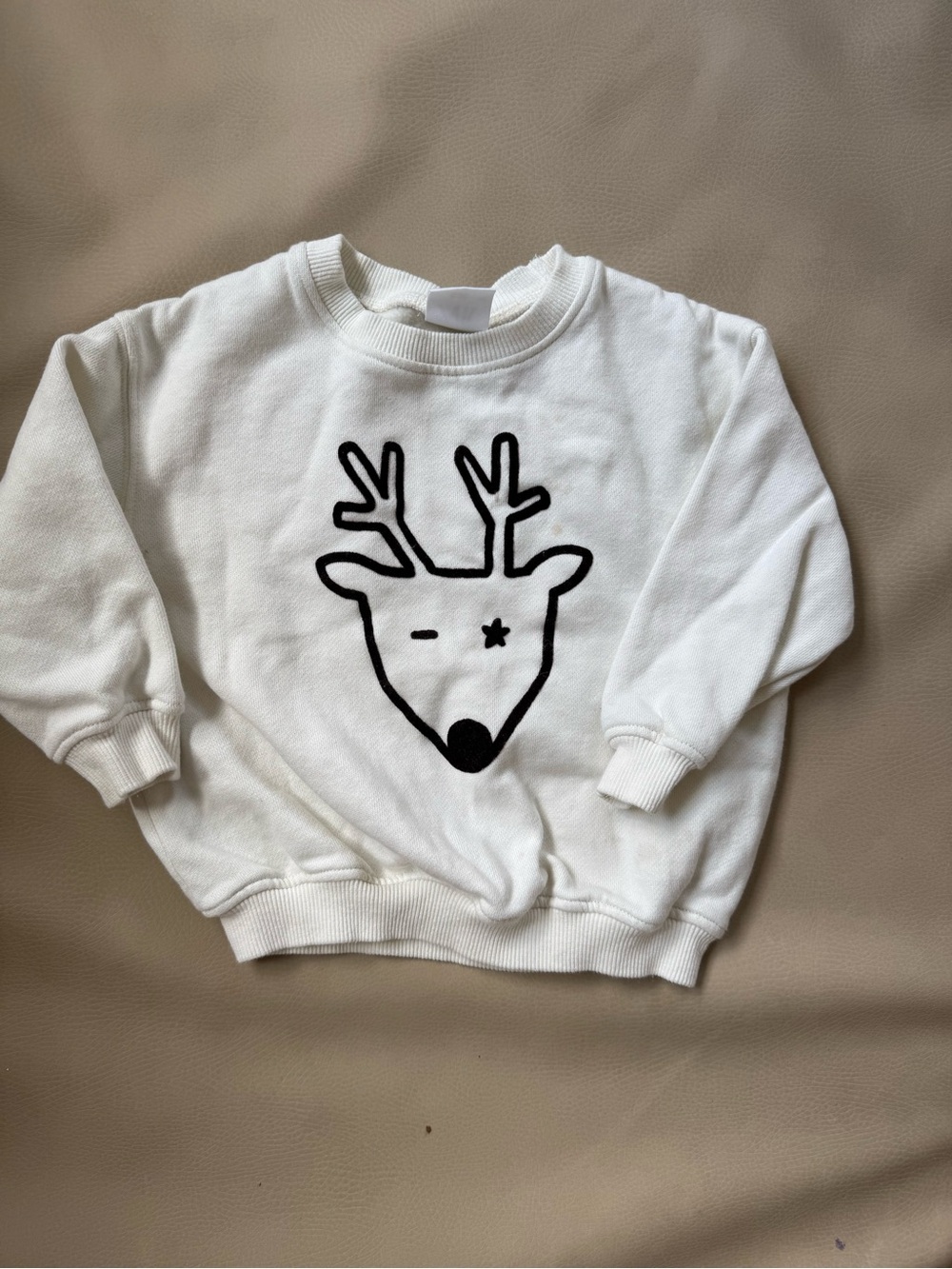 Zara White Sweatshirt with Black Reindeer Graphic